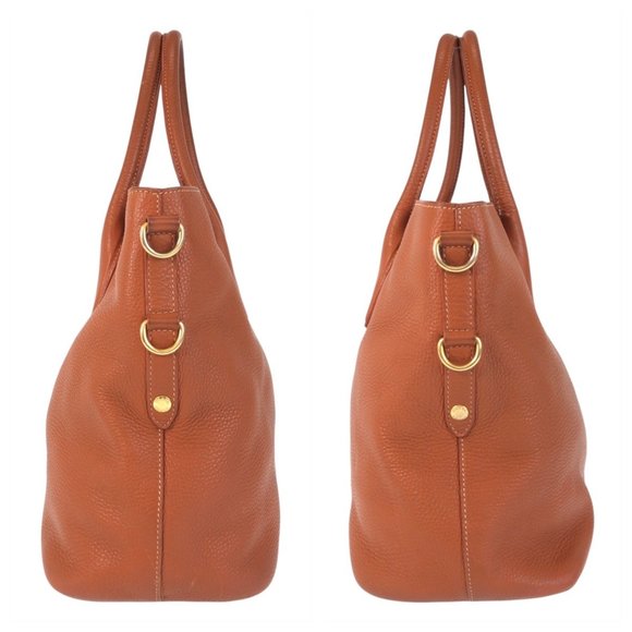 PRADA Vitello Dino Brown Leather Tote Bag Gold Hardware Shoulder 2way - Picture 5 of 10